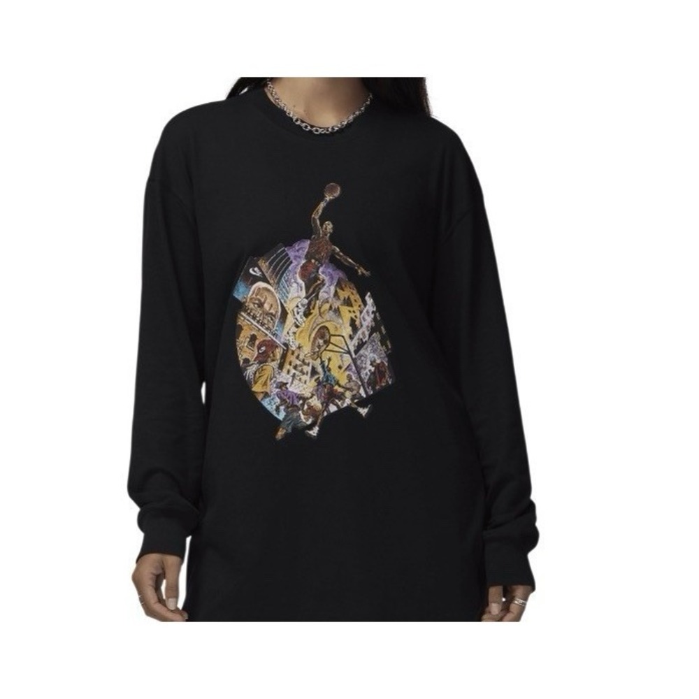 Air Jordan Graffiti Long Sleeve Tee Women‎ Large Oversized Fit Black